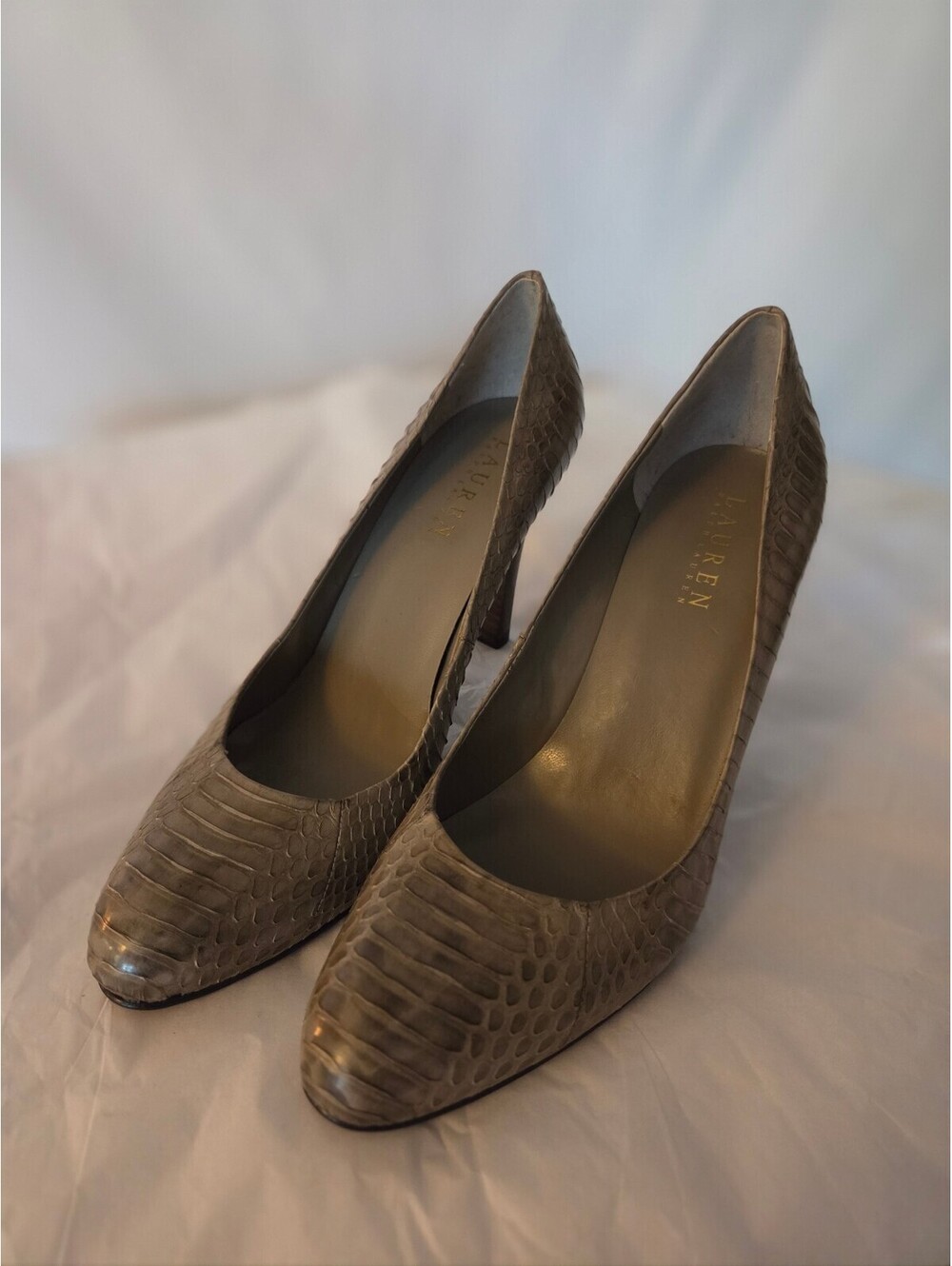 Lauren Ralph Lauren Pumps Women 8M Python Snakeskin Leather Heels Brown Y2K